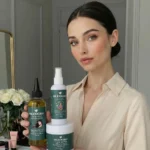 Woman holding Oleogro women complete hair growth set