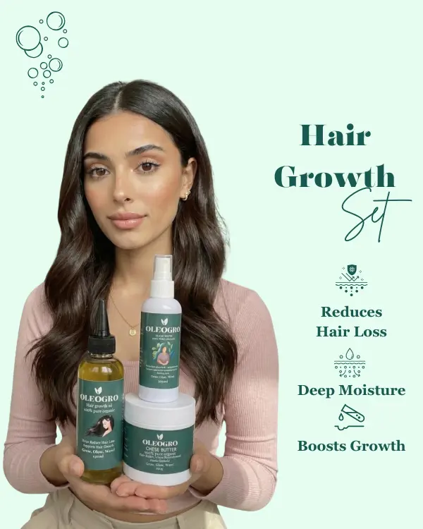 Oleogro hair growth set with hair oil, spray, and chebe butter